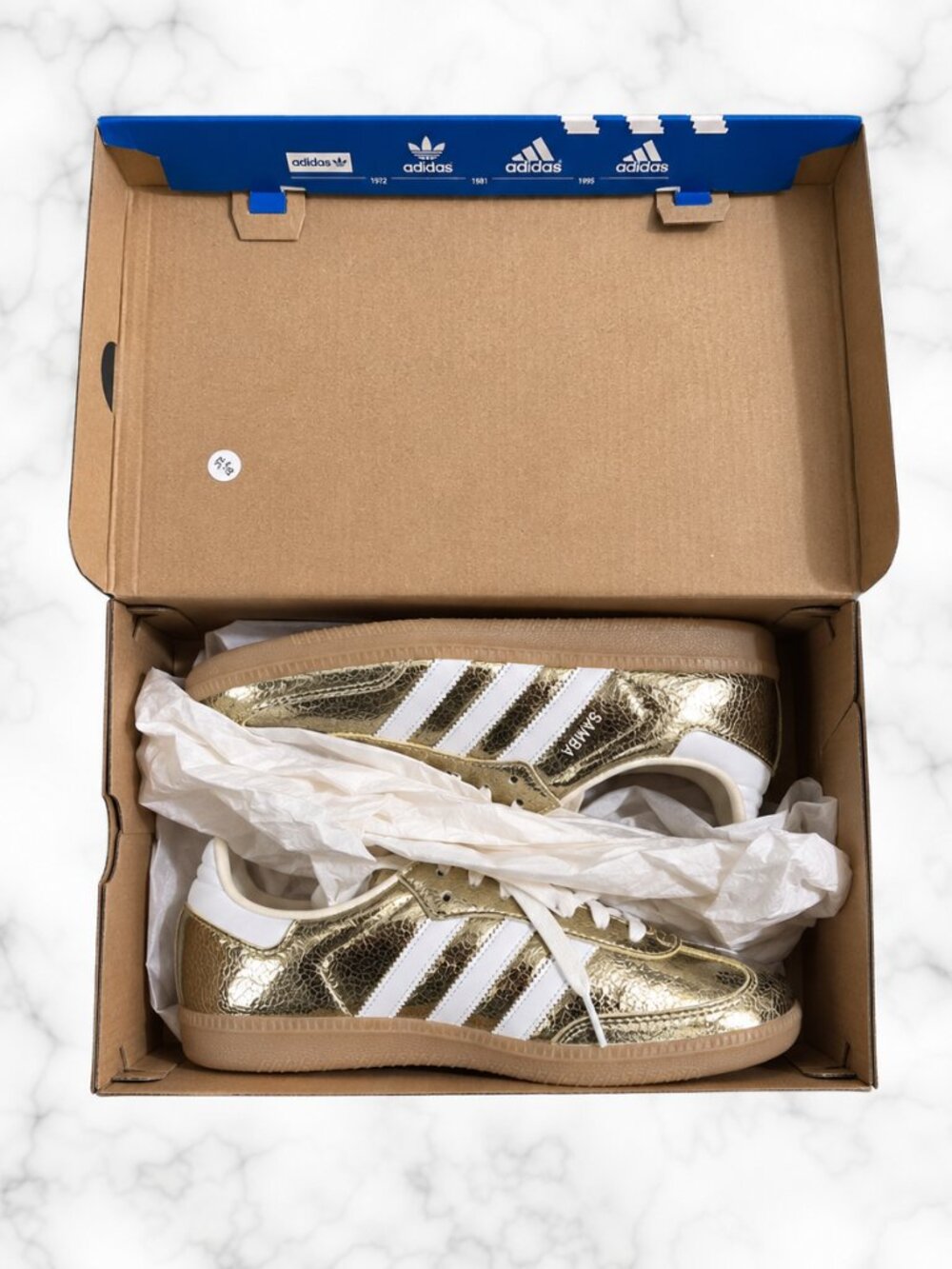 ADIDAS Samba OG Gold Metallic Crinkle Leather Sneaker US 8 - Picture 8 of 16